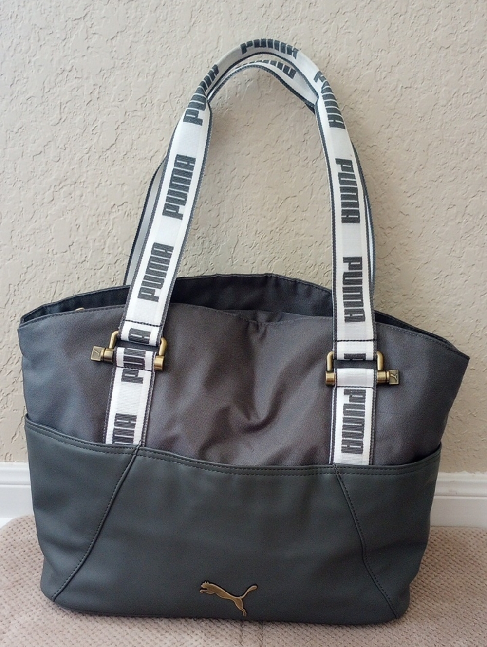 PUMA Gray Zip Tote with Logo Hardware & Straps